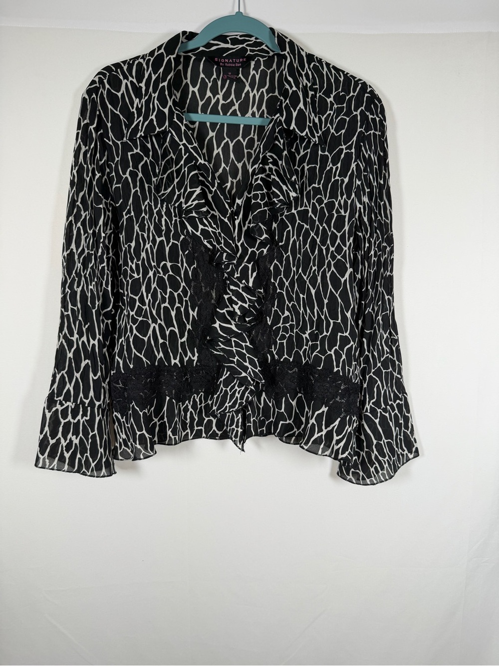 Vintage Signature by Robbie Bee Ruffle Lace Trim Blouse with Flare Sleeves Fairy